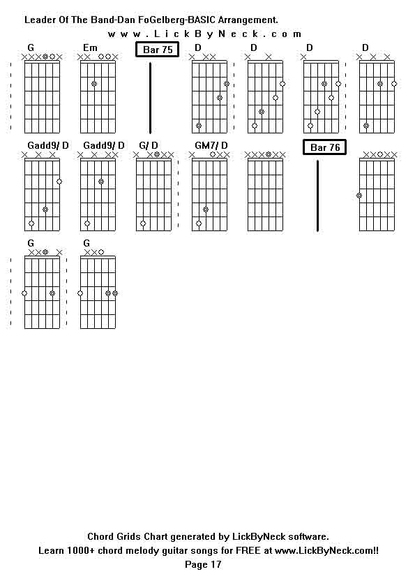 Chord Grids Chart of chord melody fingerstyle guitar song-Leader Of The Band-Dan FoGelberg-BASIC Arrangement,generated by LickByNeck software.